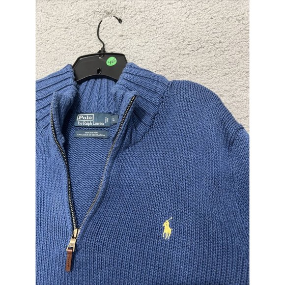 VTG Polo Ralph Lauren French-Rib Half-Zip Pullover Sweater Blue Sz Mens Lg - Picture 9 of 9